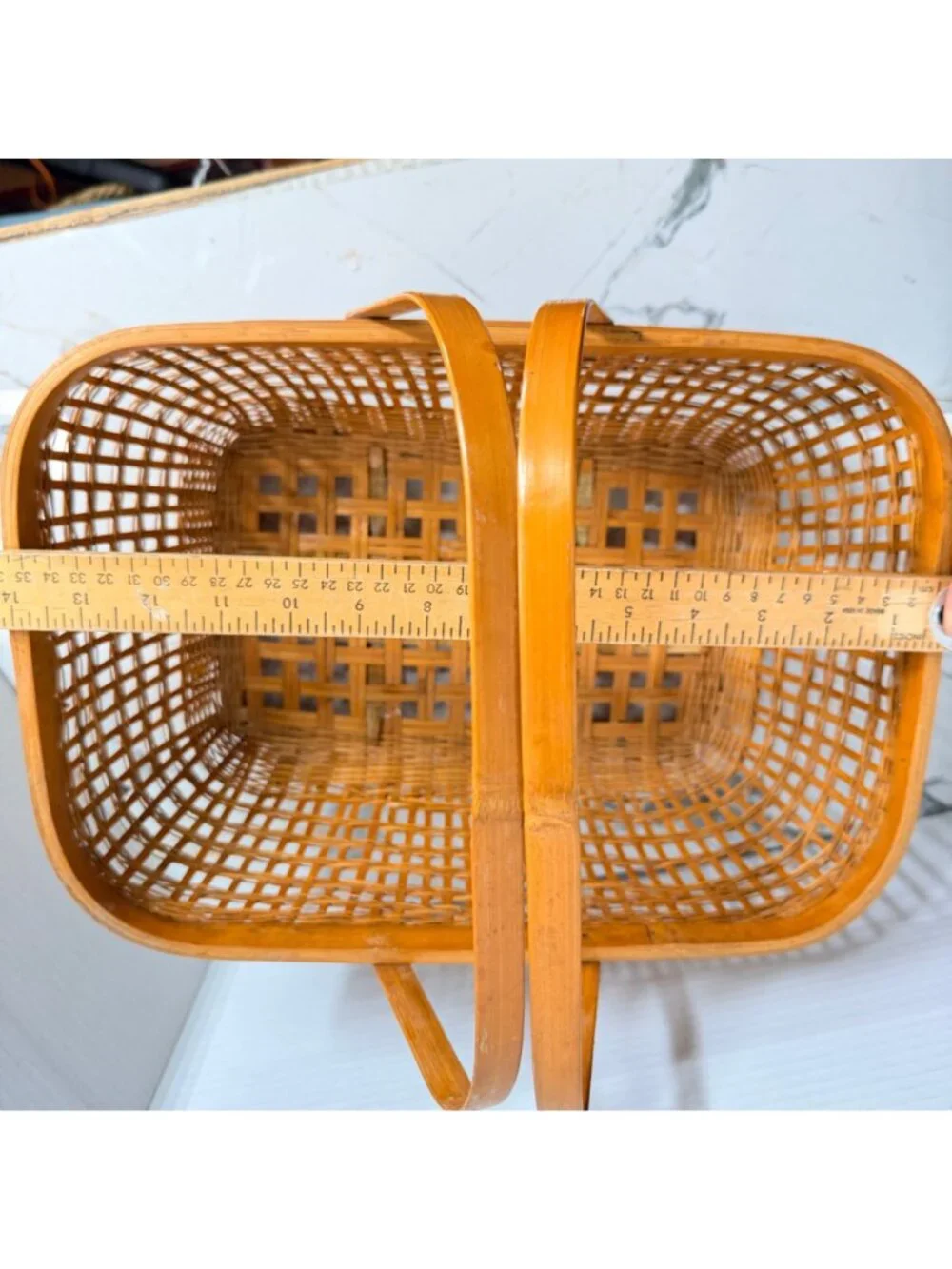 Vintage Wicker Picnic Basket Woven Gathering Market Basket Dual Handles Boho